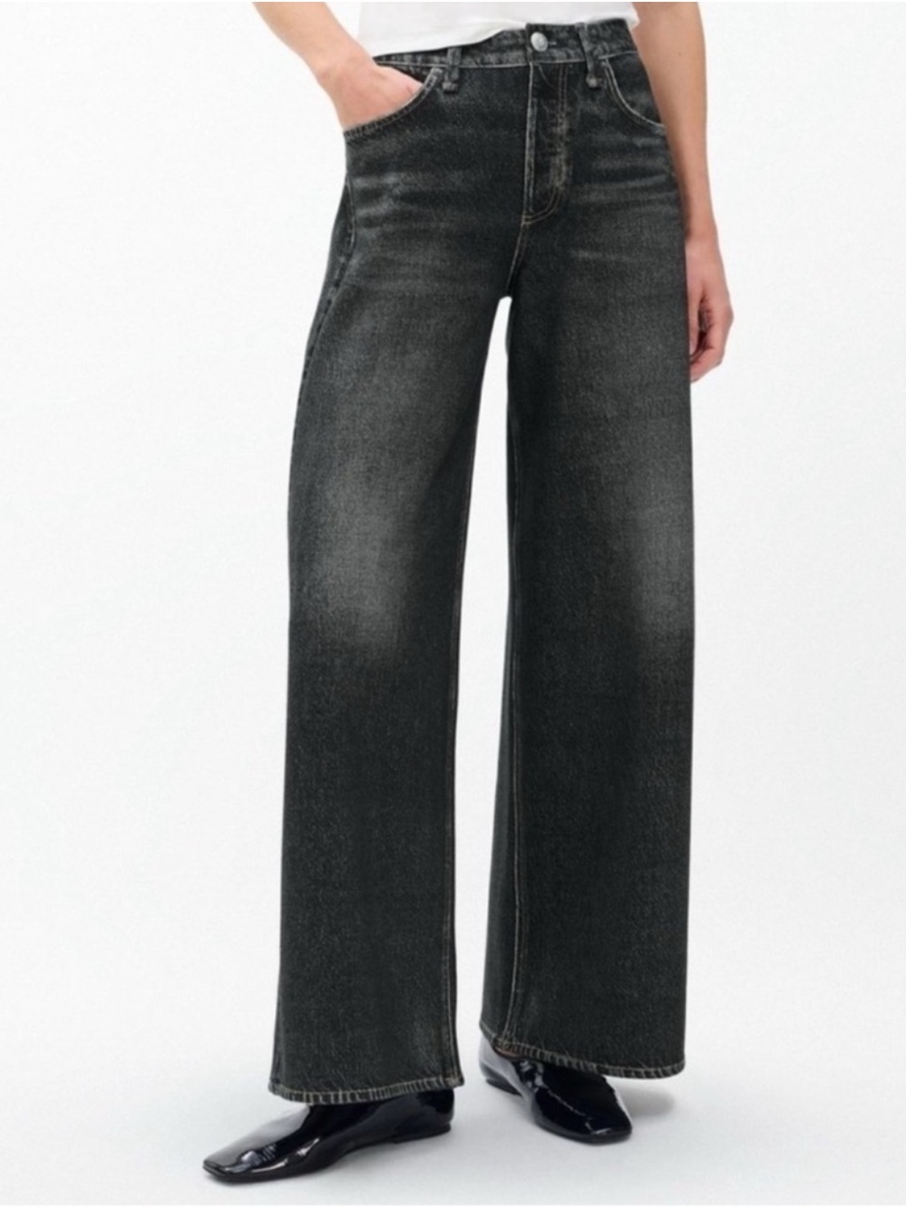 Rag & Bone Miramar Sofie Wide-Leg Pants Sweatpant Jeans in Black 25